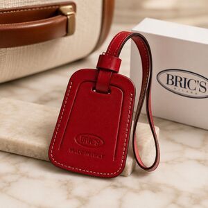 BRIC’S Milano Red Leather Luggage Tag Made in Italy NWT Travel Bag ID Tag